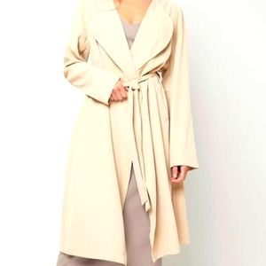Shein waterfall collar slant pocket belted trench coat